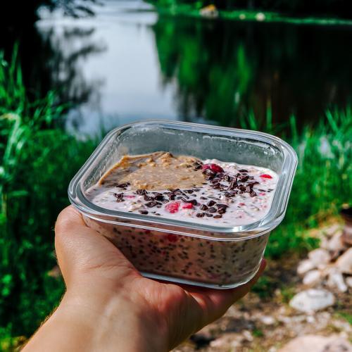 Overnight Berry Oatmeal with lake view