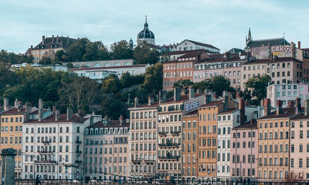 houses along the river in Lyon france city